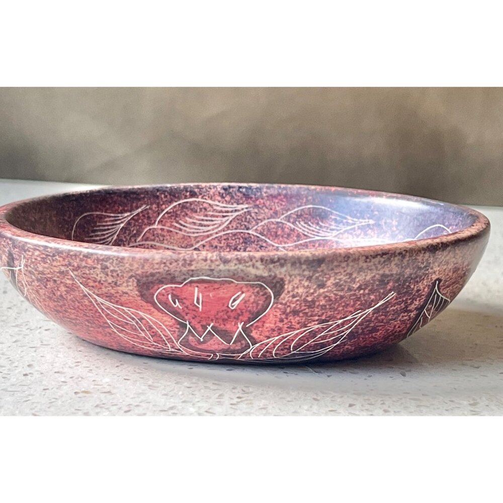 Signed Zebede Stone Trinket Soap Dish Engraved Lotus Handcrafted Mauve Purple - Picture 3 of 10